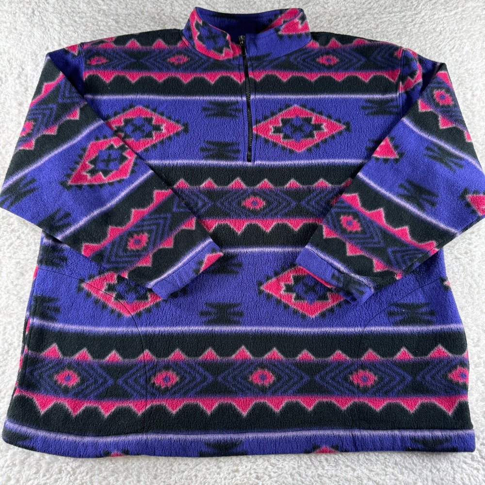 Vintage All‎ Points Aztec Medium Purple Pink Quarter Zip Pullover Sweatshirt